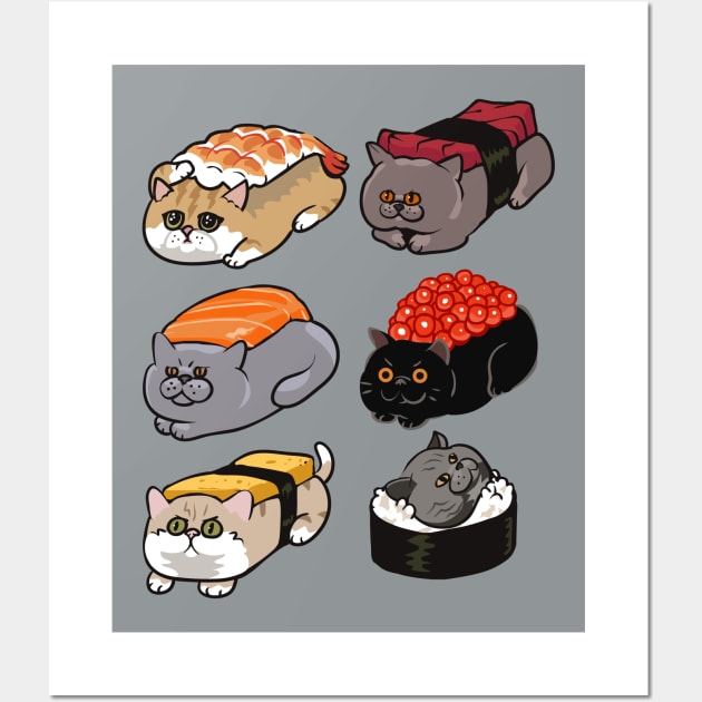 Sushi British Shorthair Cat Wall Art by huebucket